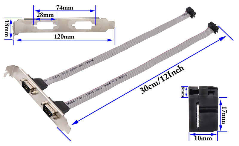 zdyCGTime 2 Port DB9 RS232Serial Port Bracket to 10 pin HeaderRibbon Cable Connector Adapter, DB9 Serial Male to 10P Motherboard Header Panel Mount Cable Serial Port Bracket (12in 4Pcs) (2 Port)