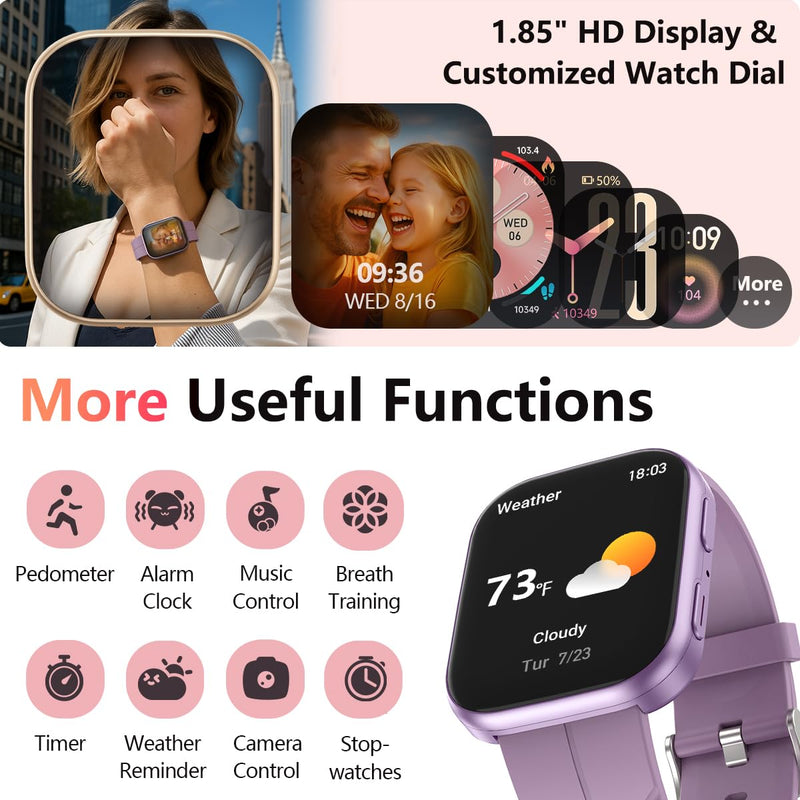MorePro Fitness Tracker with 24/7 Heart Rate & Blood Pressure Monitor, Smart Watch with Blood Oxy-gen, Sleep Tracking, Fitness Watch 120+ Sports Modes, Answer/Make Calls for Men and Women Orchid Purple