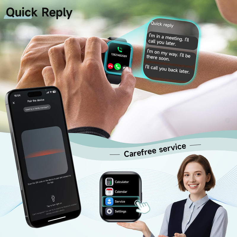 Smart Watch for Men Women, 1.8" Fitness Tracker for Android & iPhone, Answer/Make Calls, Alexa Built-in, Heart Rate/Sleep/SpO2 Monitor Smartwatch, 3ATM Waterproof Watches, 101+ Sport Modes, 2 Bands Matte Black 1.8 inches