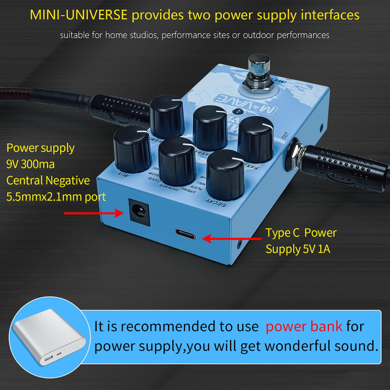 M-VAVE Mini Universe Guitar Pedal Reverb Innovation Unique Sound 9 Reverb Effects Pedals Pure Digital Dual Power True Bypass