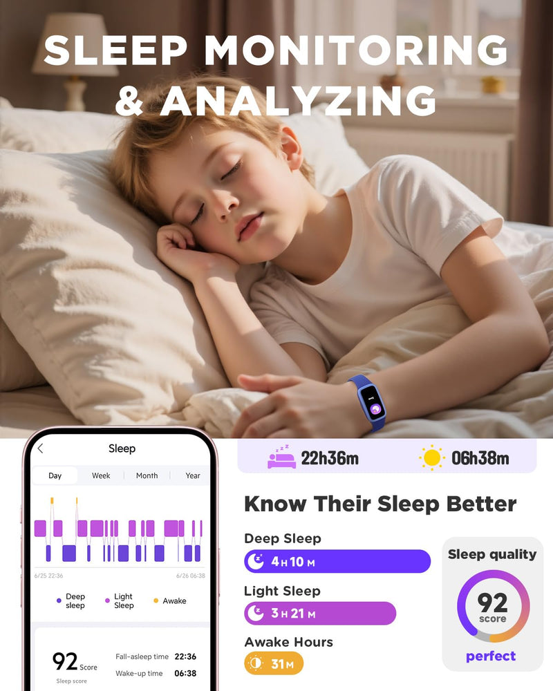 Vigor 3 Kids Watch Fitness Tracker, AMOLED Screen for Boys Girls Age 5-15 | 3ATM Waterproof, No App No Phone Needed, Pedometer, Vibrating Alarm, Heart Rate, Sleep Monitor, 10 Sport Modes, Habit Builder Blue