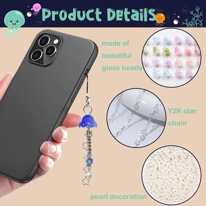 Jellyfish Phone Charm,Y2K Beaded Phone Strap Cute Jelly Phone Charms Aesthetic Cell Phone Accessories Chain for Women Girls Dark Blue