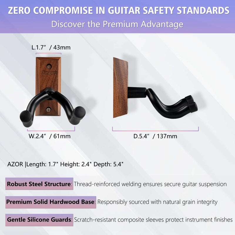 [AUSTRALIA] - AZOR 3 Pack Black Walnut Guitar Wall Mount Set, U-Shaped Wooden Hanger for Acoustic/Electric Guitars, Bass, Banjo, Premium Wall Hook Holder, Gift for Guitarists & Music Enthusiasts 