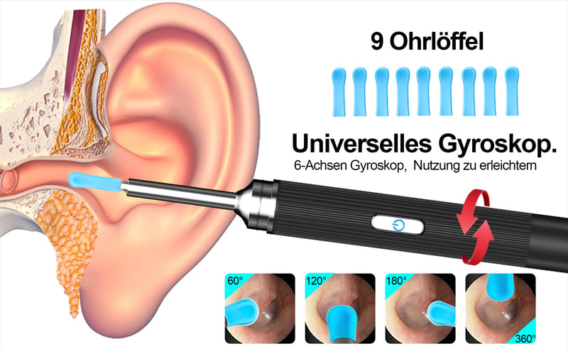 HOFENY Ear Wax Remover Otoscope, 5MP HD Ear Cleaner with 360° Wide Angle Ear Endoscope, WiFi Ear Cleaner Camera with 6 LEDs, Ear Endoscope Ear Cleaning Ear Mirror for Android/iOS/Harmony