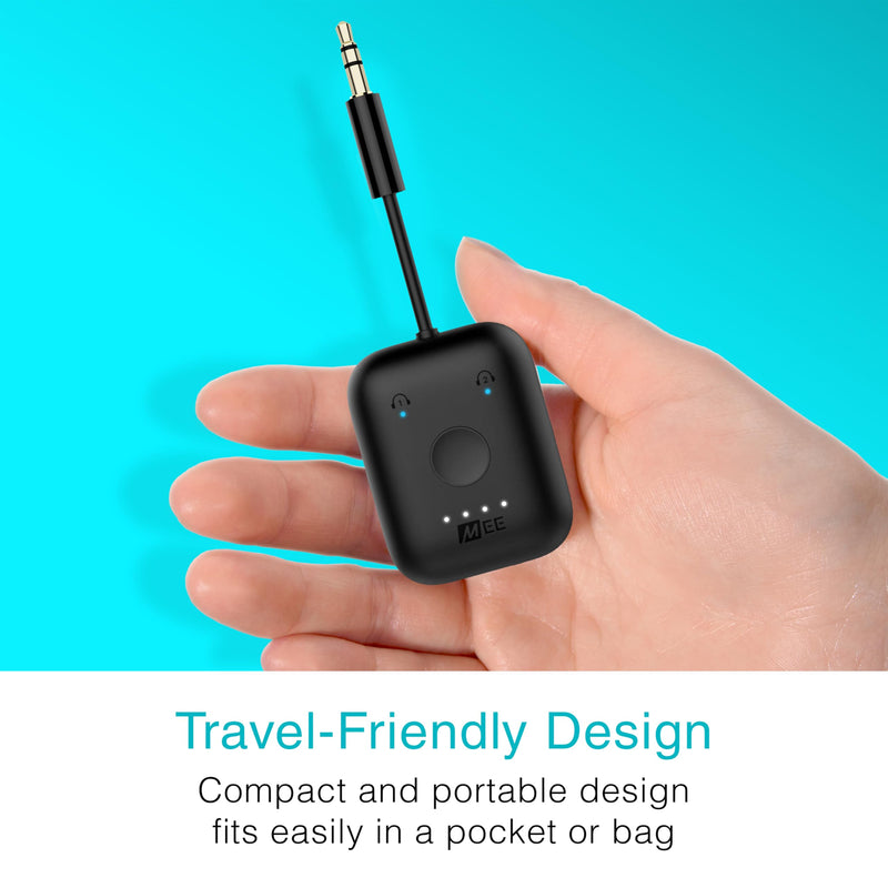 [AUSTRALIA] - MEE Audio Connect Air in-Flight Bluetooth Wireless Audio Transmitter Adapter for up to 2 AirPods/Other Headphones; Works with All 3.5mm Aux Jacks on Airplanes, Gym Equipment, TVs, & Gaming Consoles Black 