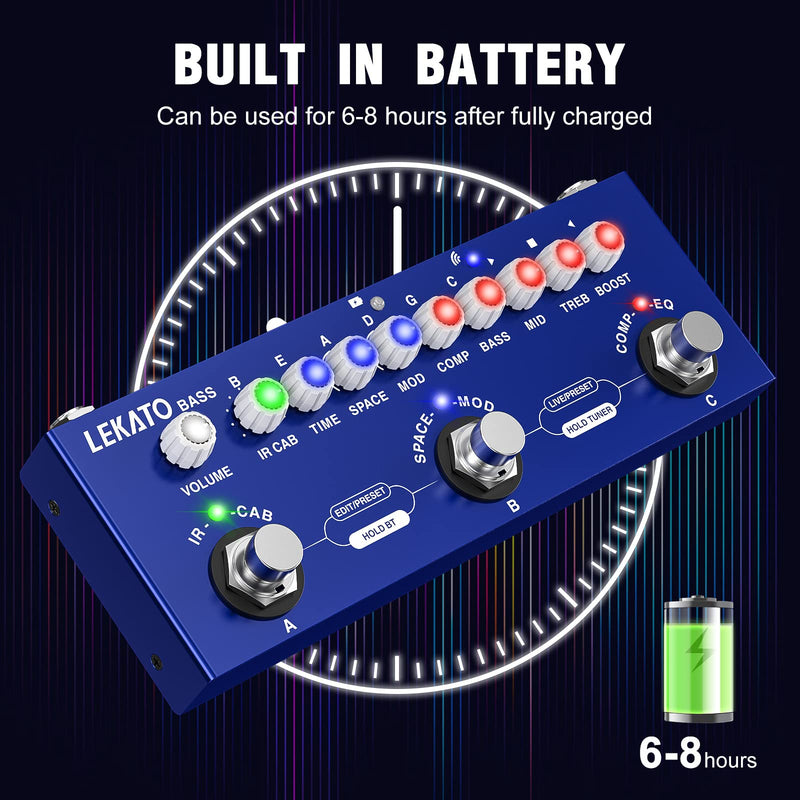 LEKATO Bass Multi Effects Pedal, Guiter Peda with IR Loading 9 AMP Models, Delay Reverb Chorus, Multi Effects Processor for Bass, Bluetooth 5.0,Recording, Built-in Battery For Bass Guitar