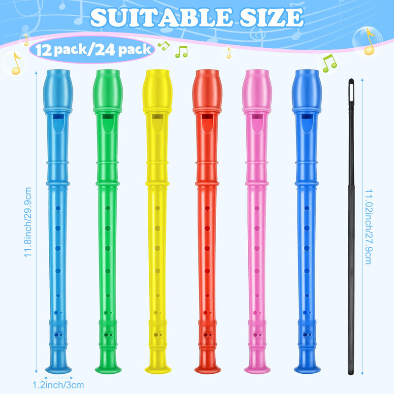 8 Hole Soprano Recorders Descant Flute Bulk With Cleaning Rod German Style for Back to School Gift Operation Christmas Shoebox Supplies Musical Instruments Party Favor (12 Pack) 12