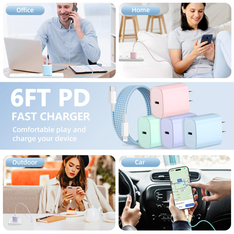 [AUSTRALIA] - Phone Charger Fast Charging, 4 Pack 20W USB C Wall Charger Block with 6FT Charging Cable for Phone Fast Charger Compatible with Phone 14/14 Pro Max/13/13 Pro/12/12 Pro/11/11 Pro/XS, Pad and More 
