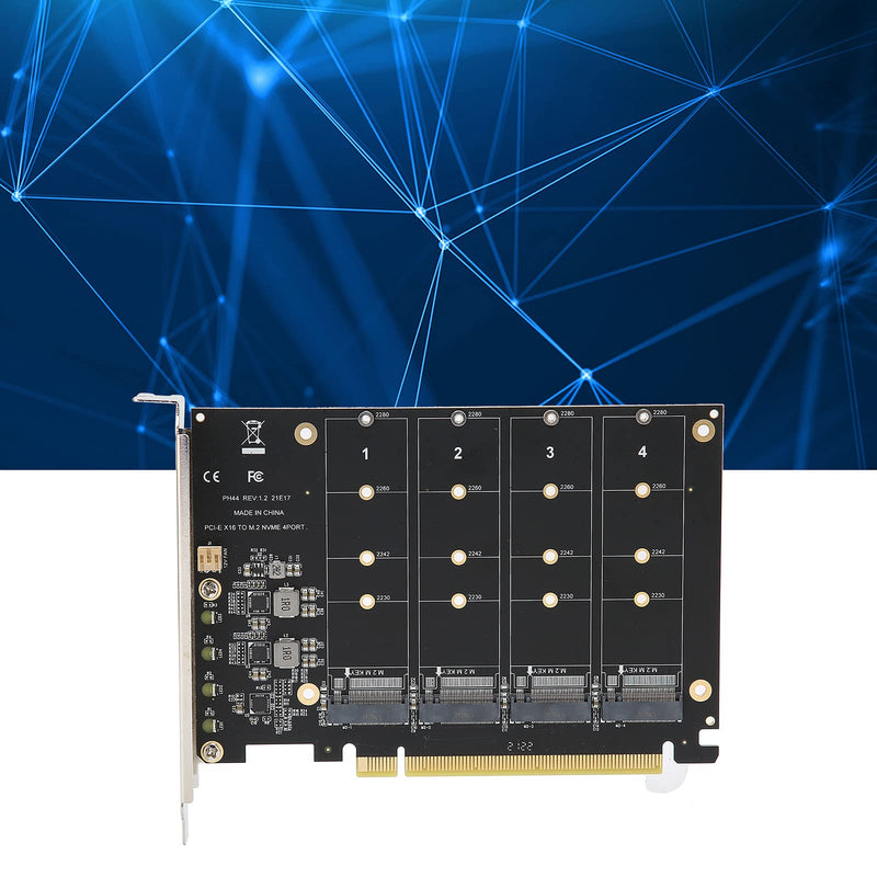 M.2 NVME SSD to PCIe 4.0 Adapter Card, 4 Port M.2 NVMe to PCIE x16 Expansion Card for M Key NVMe SSD, 4 x 32Gbps Full‑Speed(ph44) ph44