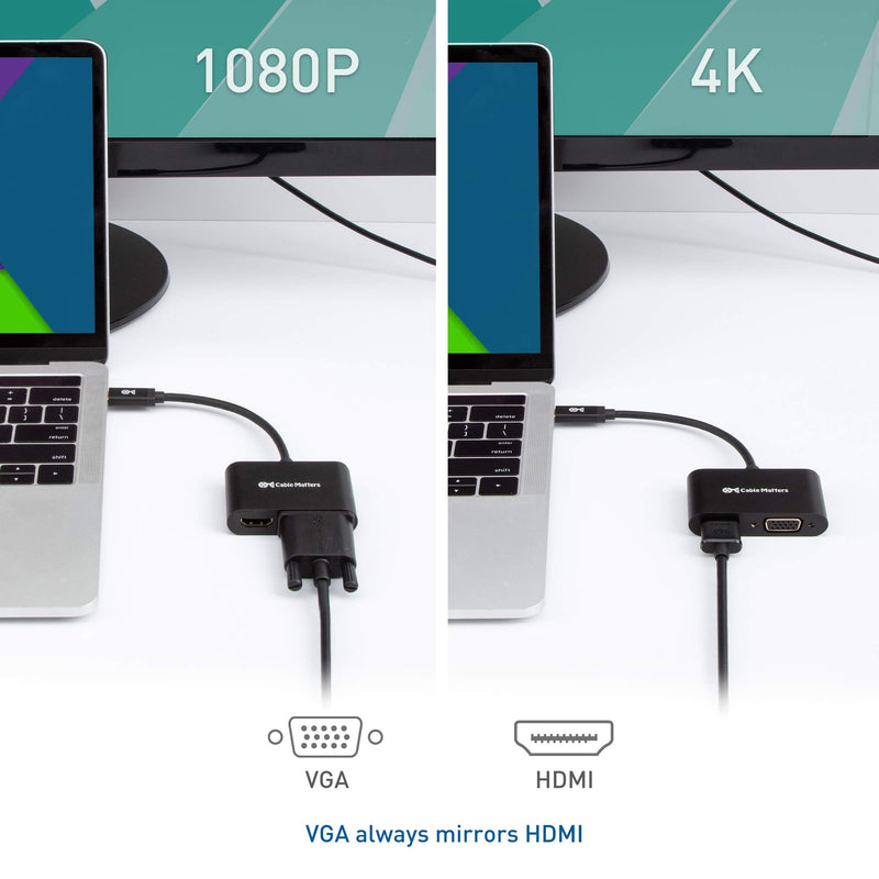 Cable Matters Aluminum USB C to HDMI VGA Adapter for Surface Pro 7, MacBook Pro, Dell XPS 13, and More - Thunderbolt 4 / USB4 / Thunderbolt 3 Port Compatible