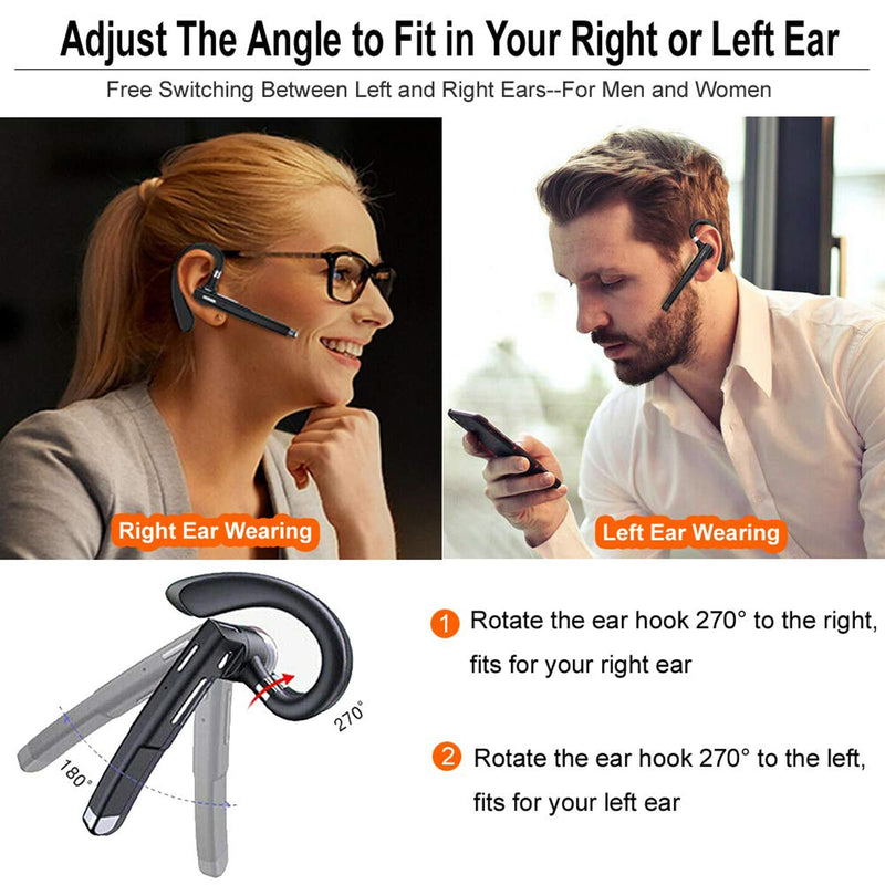 Wireless Headset Business Earpiece 30Hrs Playtime with 450mAh Charging Case Built-in Mic Noise Cancelling Headphone Handsfree Sports Earphone for Android iOS Driving Trucker Driver Business Office Black