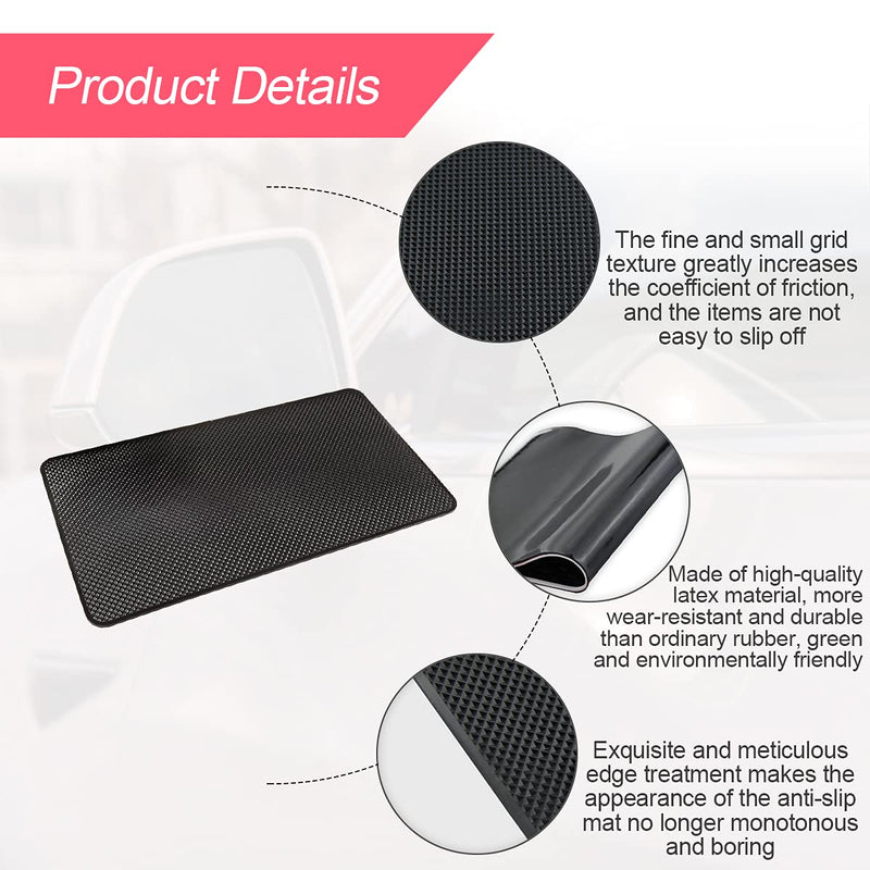 Car Dashboard Anti-Slip Rubber Pad, 10.6"x 5.9" Universal Non-Slip Car Magic Dashboard Sticky Adhesive Mat for Phones Sunglasses Keys Electronic Devices and More Use (Black/Grid) Black/Grid