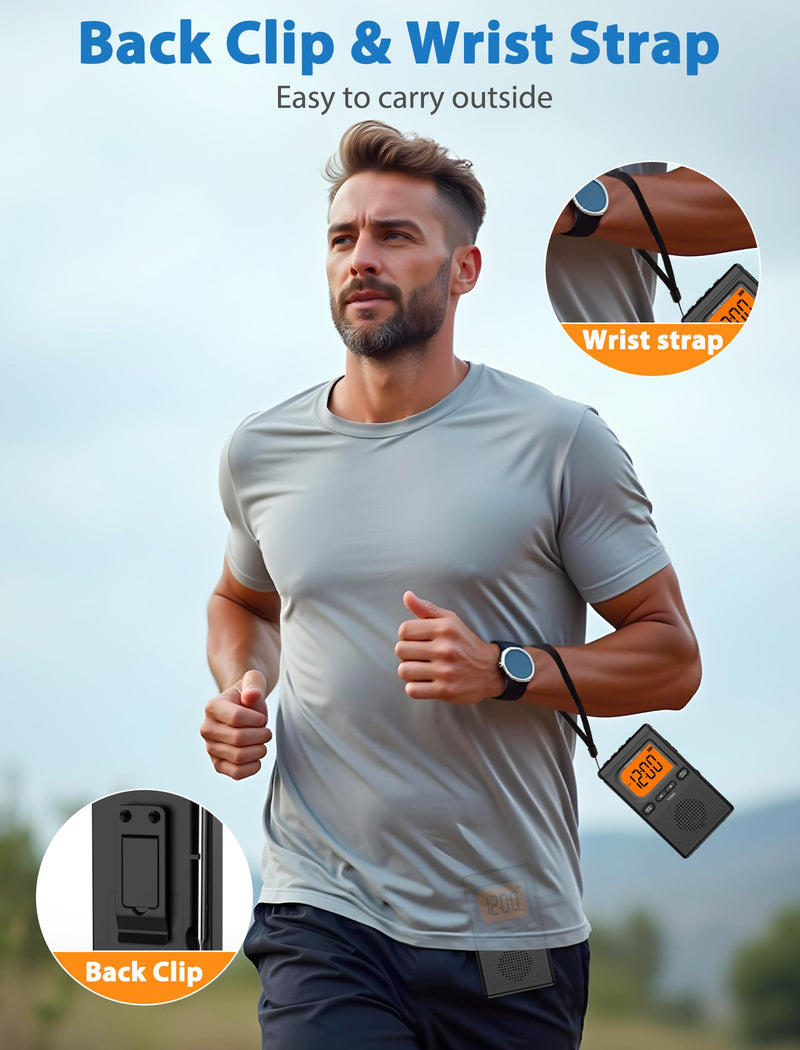 [AUSTRALIA] - 2000mAh Rechargeable AM FM Radio with Bluetooth Portable Transistor Pocket Radio with Best Reception Digital Tuning, Flashlight,LCD Screen,Earphone Jack, Sleep Timer and Alarm Clock for Jogging Black 