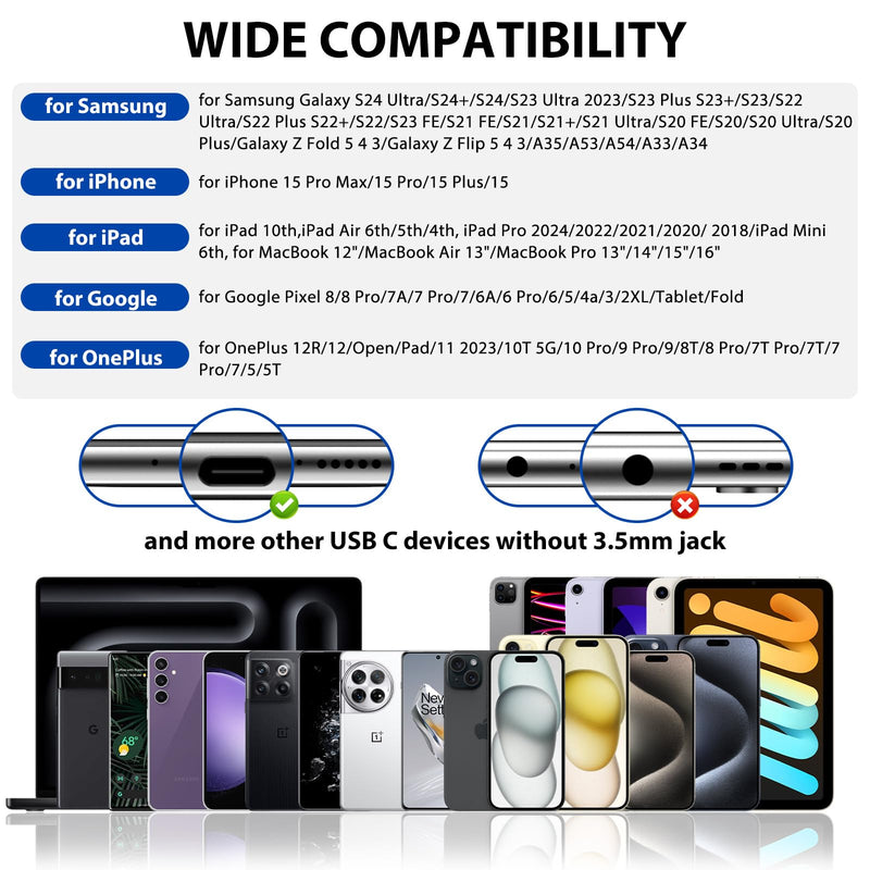 Open Ear Headphones Wired for Samsung S24 Ultra S23 Fe S22+ A35, USB Type C Earphone with Mic Over Ear Wired Earbuds with Ear Hook for iPhone 15 Pro Max Plus iPad 10 Air Pixel 8a 8 7 Pro OnePlus 12 11