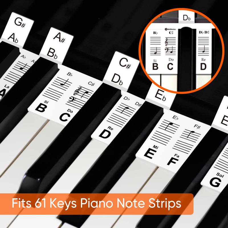 Piano Keyboard Stickers 61 Key, Piano Key Stickers, Electric Digital Piano Notes Labels for Beginner, Made of Reusable Silicone Comes with Keyboard Dust Cover Cloth and Box Black