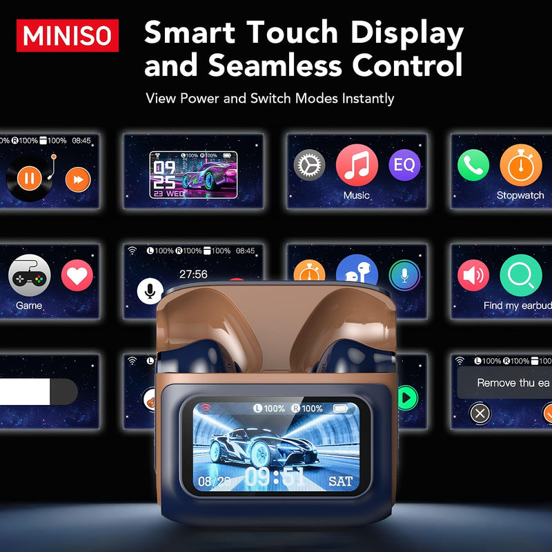 MINISO MS128 ANC Bluetooth 6.0 in-Ear Earbuds Touch Screen Charging Case | Adaptive Noise Cancellation HD Call Mic, IPX5 Sweatproof, 24H Long Playtime Ergonomic Fit for Commute Travel Sports Daily Use Black