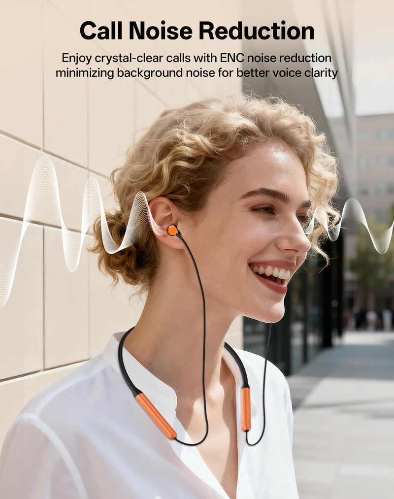Neckband Bluetooth Headphones, Wireless Bluetooth 6.0 Earbuds with Microphone, Comfortably Light, Deep Bass Earphones 35H Playtime, IPX5 Waterproof, Magnetic Headset for Workout (Deep Orange) Deep Orange