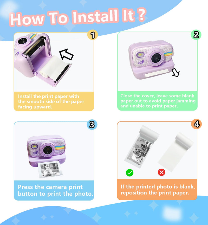 [AUSTRALIA] - 6 Roll Printer Paper for Kids Instant Print Camera, HD Printing Thermal Print Paper Set, Refill Replace Camera Printer Paper-White 