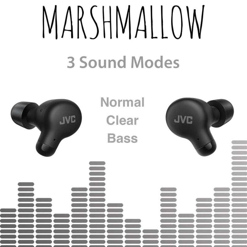 JVC Marshmallow True Wireless Bluetooth 5.3 Earbuds – 28H Battery, Memory Foam Earpieces for All-Day Comfort, IPX4 Water Resistant, Mic, Compact Case, for iPhone & Android Black