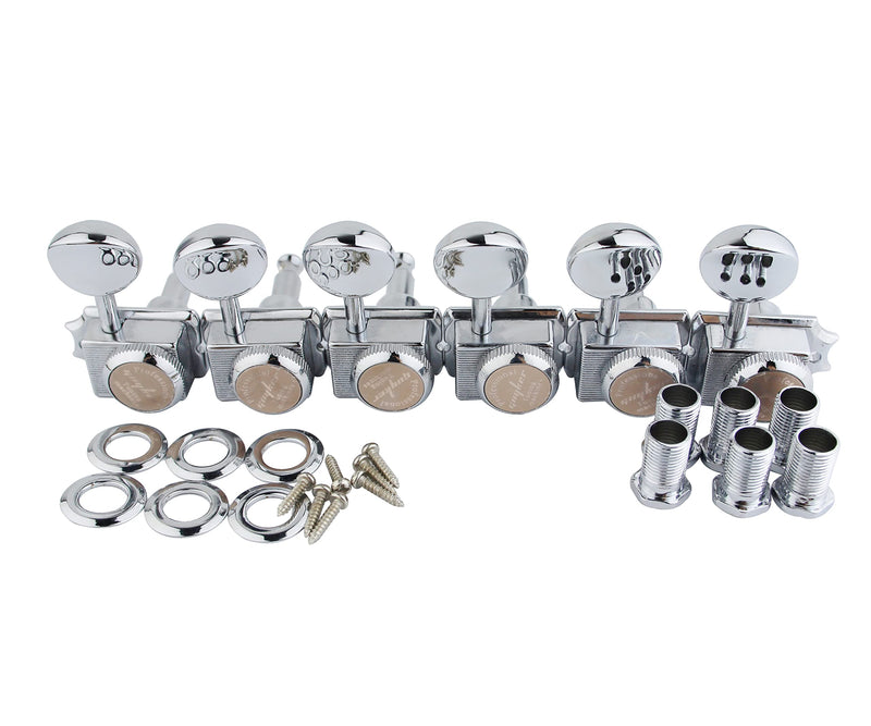 Guyker 6-in-line Vintage Guitar Lock String Tuners – Locking Tuning Key Pegs Machine Heads Replacement Parts for ST TL Style Electric Guitars – chrome