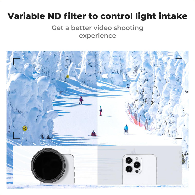 [AUSTRALIA] - K&F Concept Clip On 67mm Variable ND2-32 Magnetic Phone Lens Filter Kit, Phone Clip with Magnetic Adapter Ring/Cold Shoe/Locking Knob, Neutral Density Filter for iPhone 16 15 Pro Max 14 13 