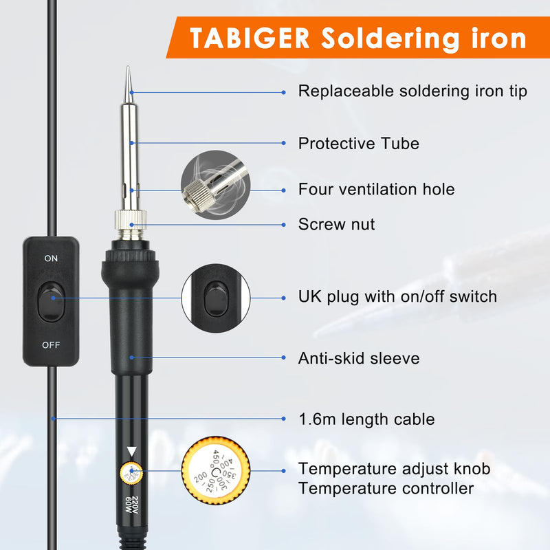 Soldering Iron Set, Soldering Iron 60 W Adjustable Temperature 200-450 °C Soldering Iron Gun Set Welding Tool with LCD Digital Multimeter, 5 Soldering Tips, Desoldering Pump, Tin Wire Tube, Soldering Style 4