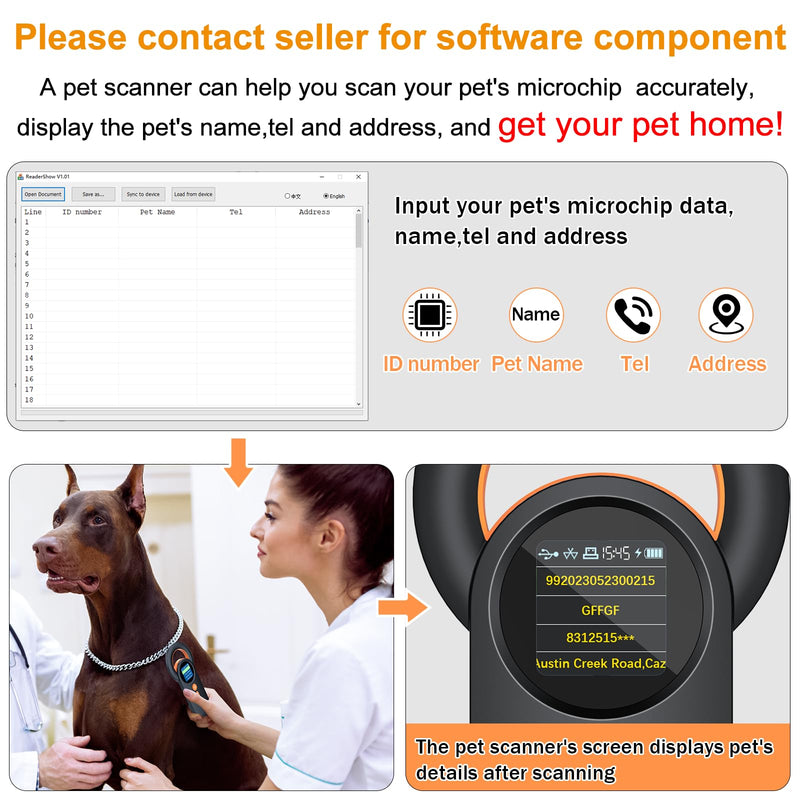 Symcode Animal Microchip Scanner with 1.44IN TFT Display, Bluetooth Wireless Pet Chip Scanner RFID Reader ISO11784/85/FDX-B/EMID 240 Records Data Storage Upload to PC New for 2024