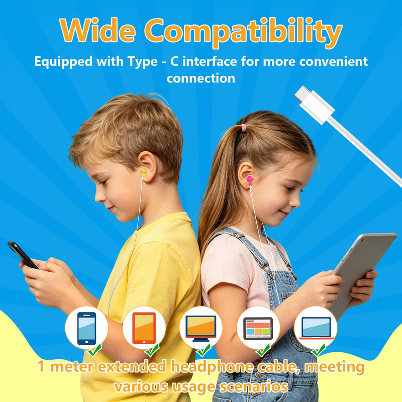 50 Pack USB C Kids Earbuds Bulk Wired for Classroom School Students | USB C Headphones Bulk. In-Ear Earbuds for School Testing Learning Music Chromebook Laptop Phone Teens Adults