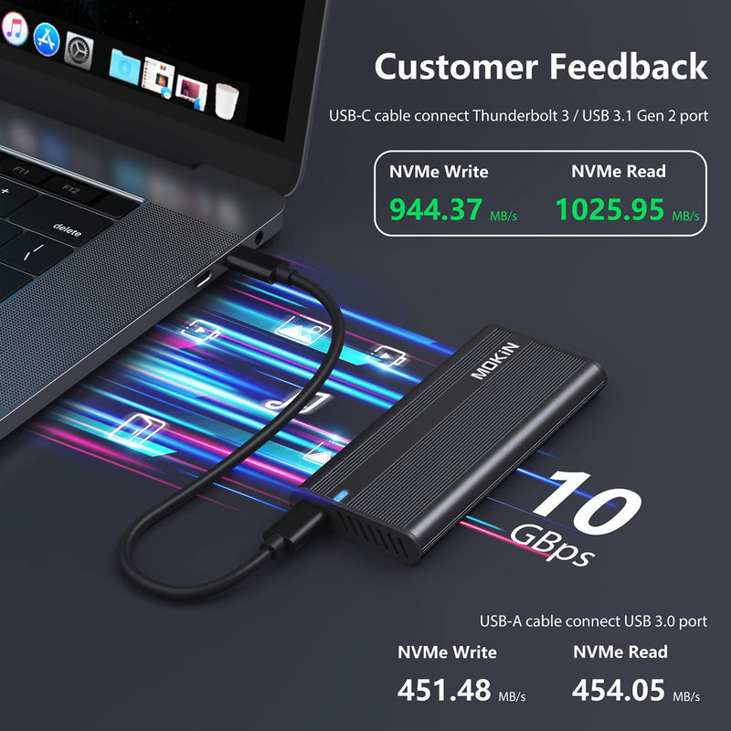 MOKiN M.2 NVME SATA SSD Enclosure Adapter Tool-Free, RTL9210B Chips, USB C 3.1 Gen 2 10Gbps NVME, 6Gbps SATA PCIe M-Key(B+M Key), External Solid State Drive Support UASP Trim for 2242/2260/2280 SSD