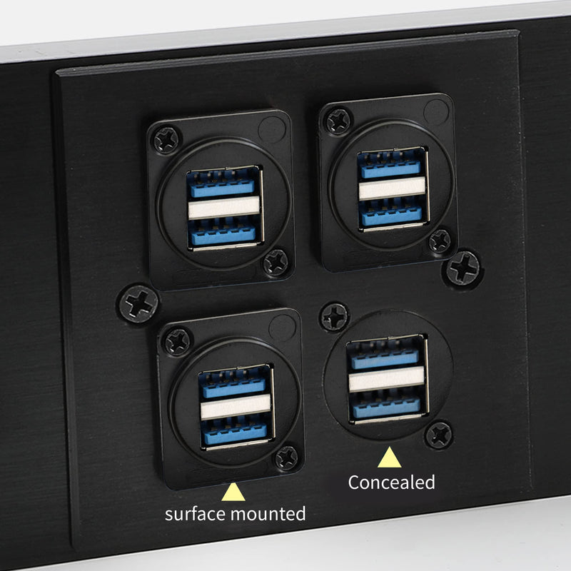 QIANRENON Dual USB 3.0 D Panel Mount Solderless Connector, USB 3.0 Female to Female Coupler Socket Panel Mount Pass Through Adapter，Fixed Panel Front and Rear Straight USB Extender