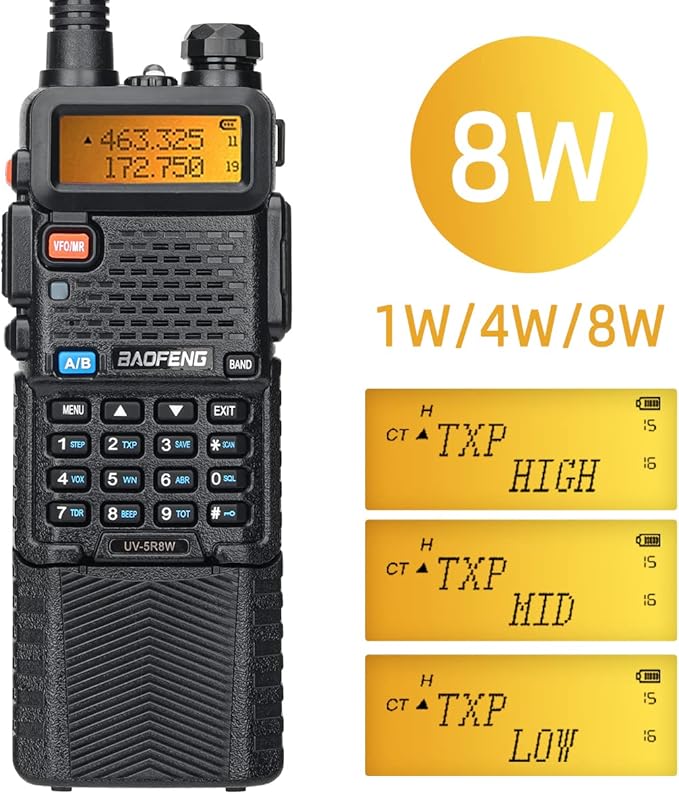 BaoFeng UV-5R Radio 8W Ham Radio Handheld Long Range Two-Way Radio Rechargeable Walkie Talkies for Adults with 3800mAh Battery and USB Charger Cable Black-1Pack+ 18.8" Antenna