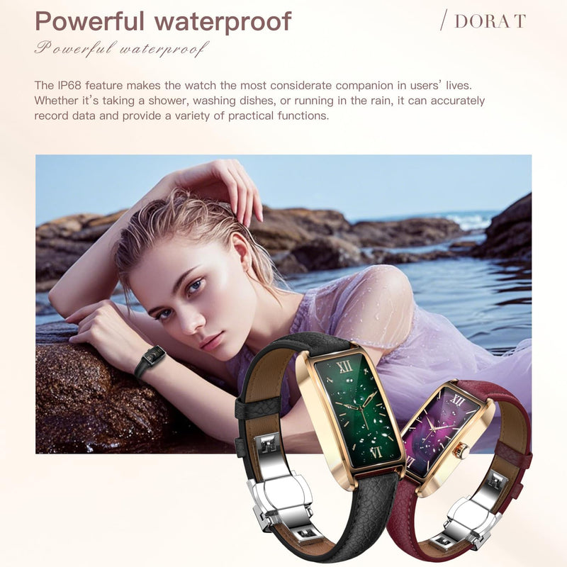 Fitness Tracker for Women Ladies Fitness Watch Dressy Leather Strap Alloy Case Luxury Fashion Heart Rate Monitor Sleep Tracker Pedometer Step Counter Waterproof Elegant Smart Watches for Womens Rose Gold Light Brown