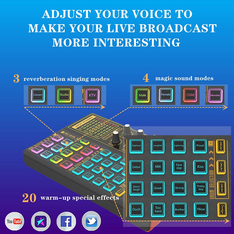 [AUSTRALIA] - K300 Podcast Equipment Bundle, With Podcast Condenser Microphone, Voice Changer Sound Card with Multiple Sound Effects and LED Light, Prefect for Streaming/Podcasting/Gaming/Recording/YouTube/PC SK300 Mic 