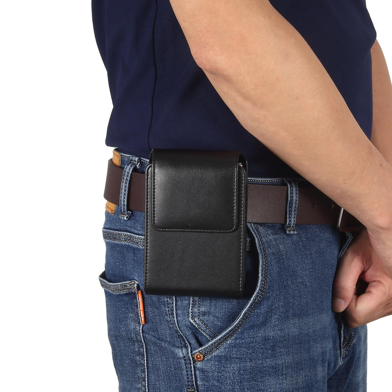Premium Leather Belt Clip Phone Holster for Samsung Galaxy Z Fold 8 Wide, for Motorola Moto Razr Fold Cell Phone Holster Pouch Case Bag for Huawei Pura X Max (Black) Black