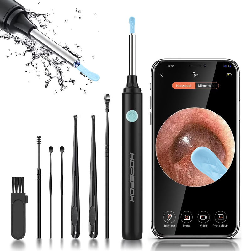 Hopefox Ear Wax Remover Otoscope, 1080P HD WiFi Ear Cleaner with Camera and 6 LEDs Lights, Ear Cleaning for Baby, Children, Adults 2-Black