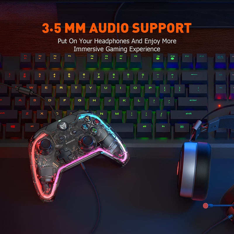 Wired PC Controller, BIGBIG WON Rainbow Game Controller RGB Light, Motion Aim, Custom Buttons, Macro, Turbo, Dual Shock Wired Controller for Switch/Win10&11 Controller for PS5/PS4 via R90 Adapter-1pc