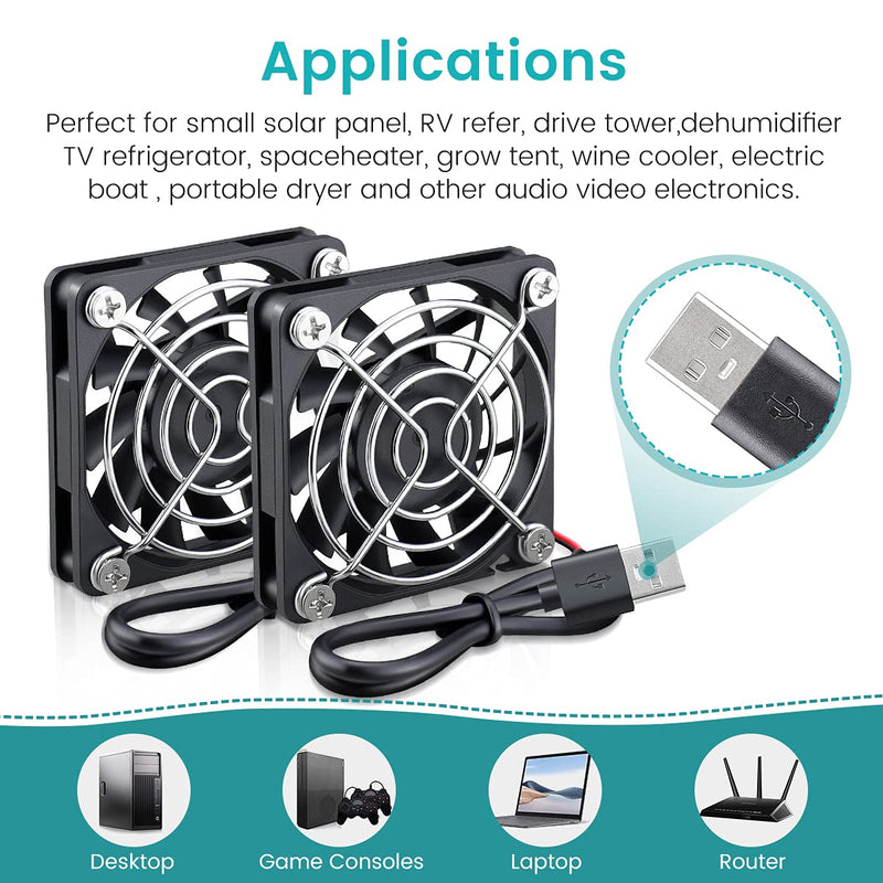 2 Packs Wathai 60mm x 10mm USB Fan 5V DC Brushless Cooling Fan