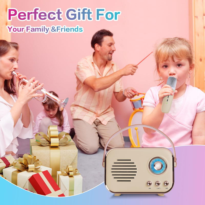 [AUSTRALIA] - Retro Karaoke Machine,Mini Karaoke Machine with 2 Wireless Microphones,Portable Small Karaoke Set Toys for Kids and Adults,Cool Tech Gifts for Birthday Home Party Ideas (Beige 2 Mic) Beige 2 Mic 