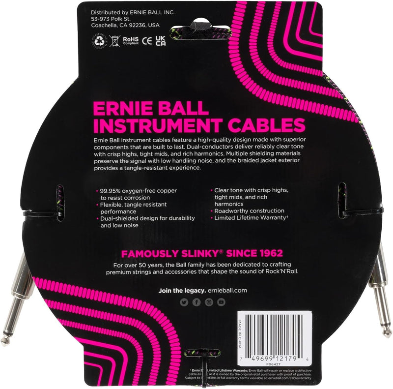 Ernie Ball Braided Instrument Cable Set Straight/Straight Length 10ft in Purple Python (P06427) - Pack of 2