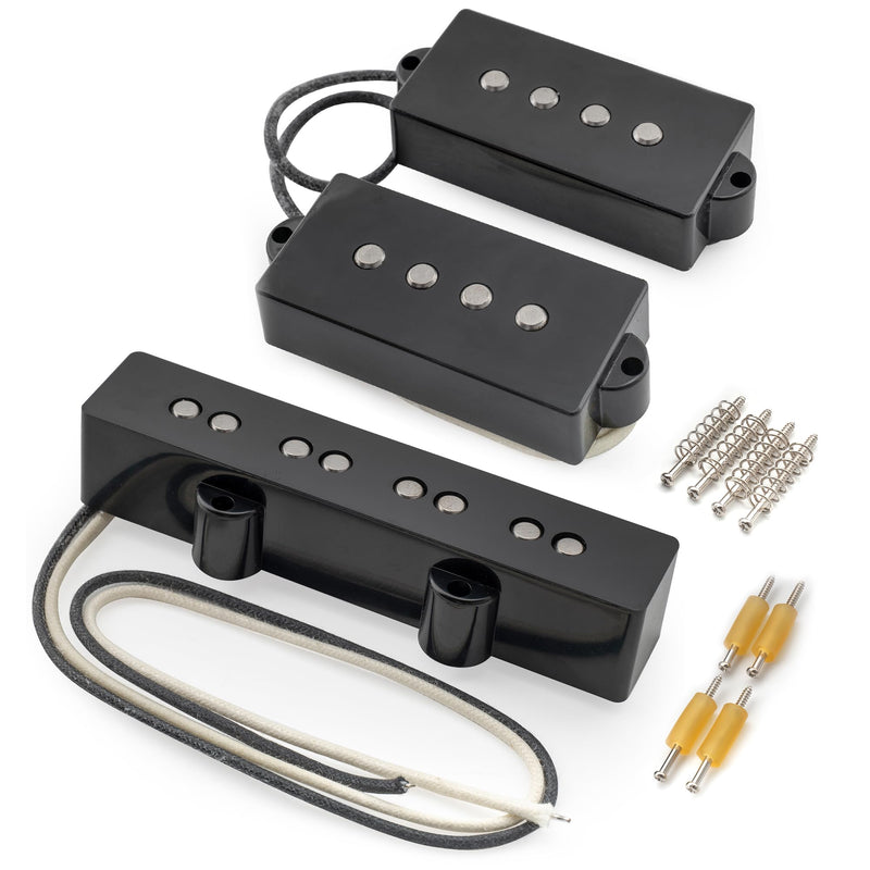 Musiclily Pro PJB-6070S Alnico 5 Single Coil Neck Bridge Pickups Set 10.5K/7.9K for PJ Bass, Black