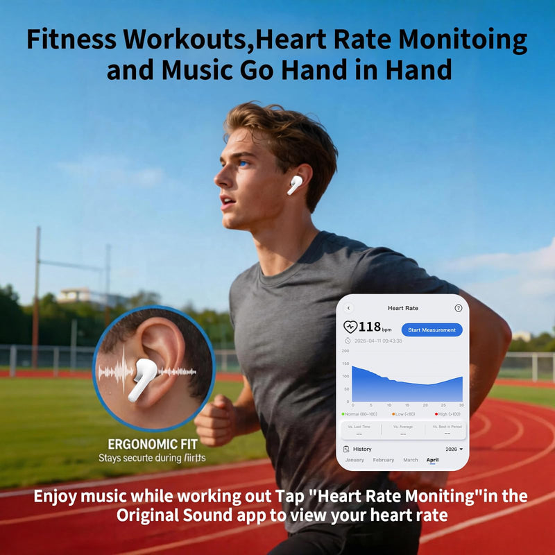 Pro 3 Wireless Earbuds, Heart Rate Monitoring, ANC+ENC, Real-Time Translation, Immersive Bass, USB-C and Wireless Charging, for iOS/Android, Ideal for Exercise, Work, Study, Great Gift White