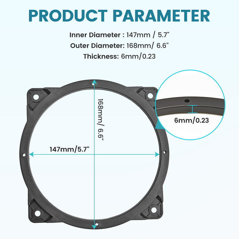 6.5 Inch Front Door Speaker Adapter Spacer Ring Fit for Hyundai Sonata 2011-2017/Santa Fe 2014-2015/KIA 2001-2012, 6.5"-6.75” Speaker Adapter Brackets for Aftermarket Speaker Installation