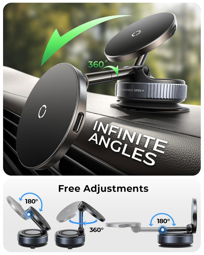 【Upgraded】for iPhone Magsafe Car Mount Charger, 15W Fast Wireless Charge | [109LBS Suction, 2800gf Magnetic Power], Magnetic Wireless Car Charger, Car Phone Holder for iPhone 17/16/15/14/13/12 Pro Max black