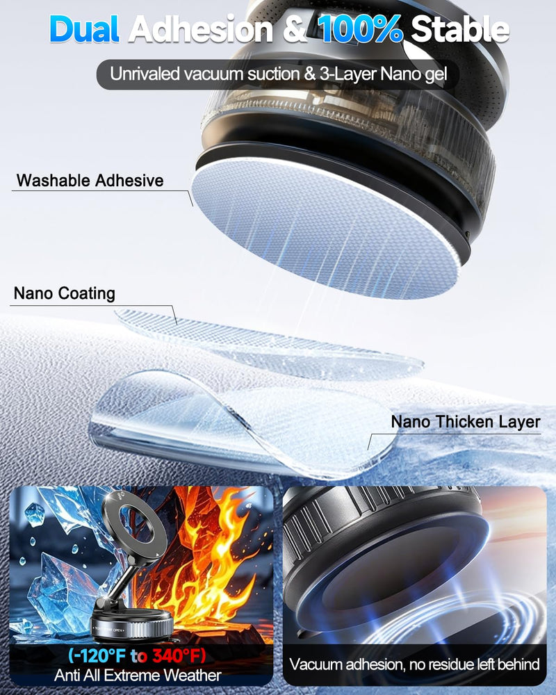 for MagSafe Car Mount, Vacuum Magnetic Car Phone Holder Stand for Your Car | [Reinforced 120LBS Ultra Suction Cup & 3000gf Magnet] 780° Cell Phone Mount Dashboard Car Holder Bracket for iPhone & Android Black 2