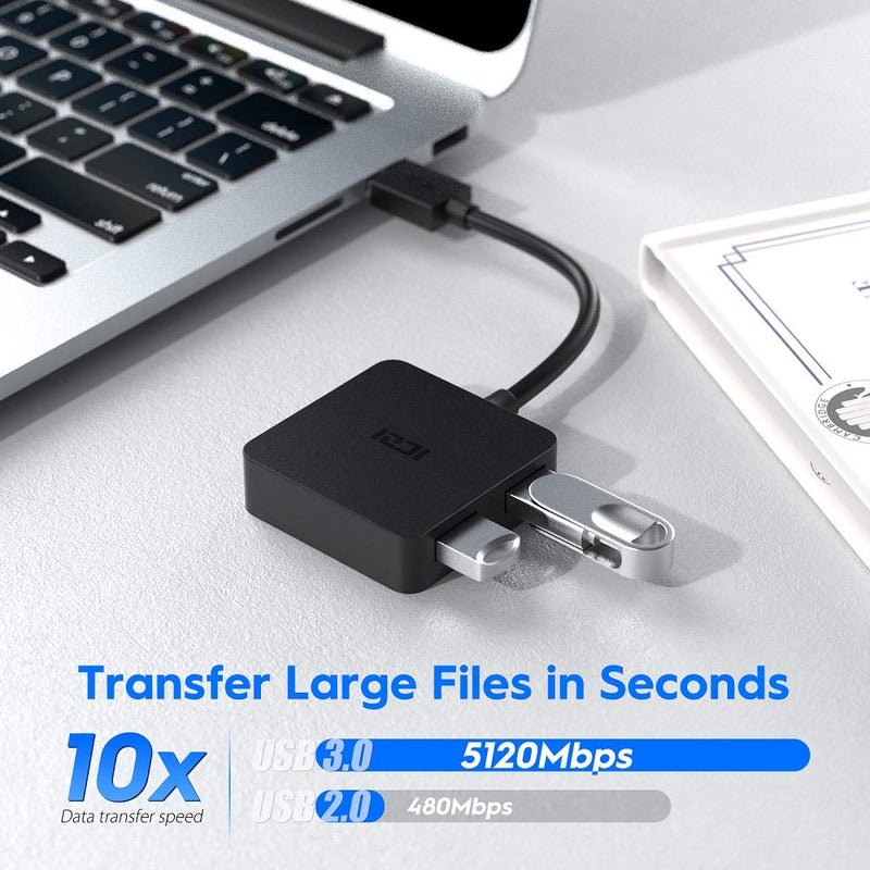 ICZI USB 3.0 Hub,USB Splitter with 4-Port USB 3.0 Data Hub Converter Adapter for MacBook, Mac Pro/Mini, iMac, Surface Pro, XPS, Notebook PC, USB Flash Drives and More (Black) USB HUB