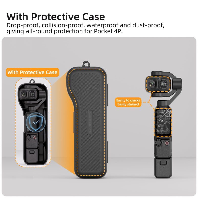 Hard Case for DJI Osmo Pocket 4P,Gimbal Screen Protective Cover with Built-in Filter Storage (Black) Black