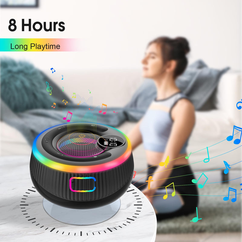 [AUSTRALIA] - Bluetooth Speaker, Shower Speaker Stereo Sound, IPX7 Waterproof Speakers, Digital Display Portable Speaker with Suction Cup, LED Light, Small Wireless Speakers for Outdoor Party Beach Bathroom, Black 