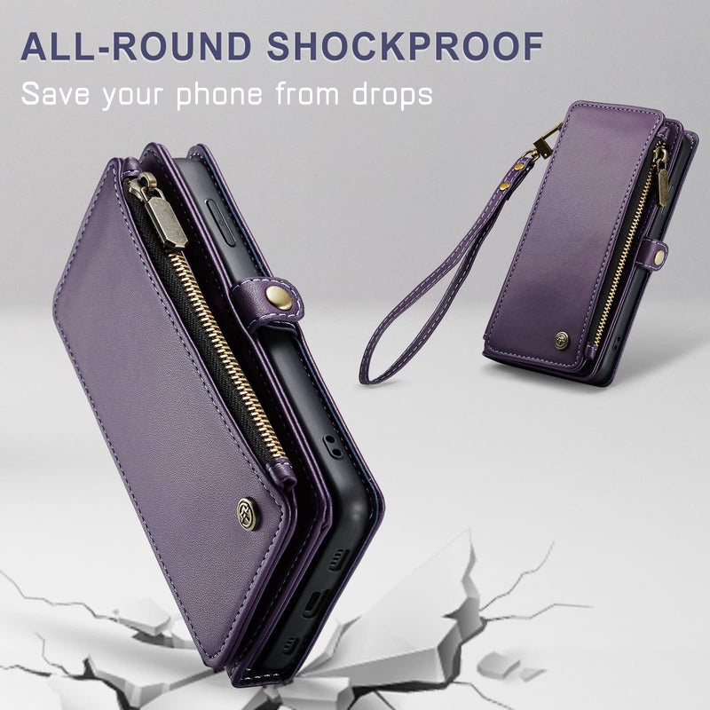 Defencase for iPhone 11 Case, RFID Blocking for iPhone 11 Wallet Case for Women and Men with Card Holder, Zipper Pocket Magnetic Flip PU Leather Protective Cover for iPhone 11 Phone Case 6.1, Purple Elegant Purple