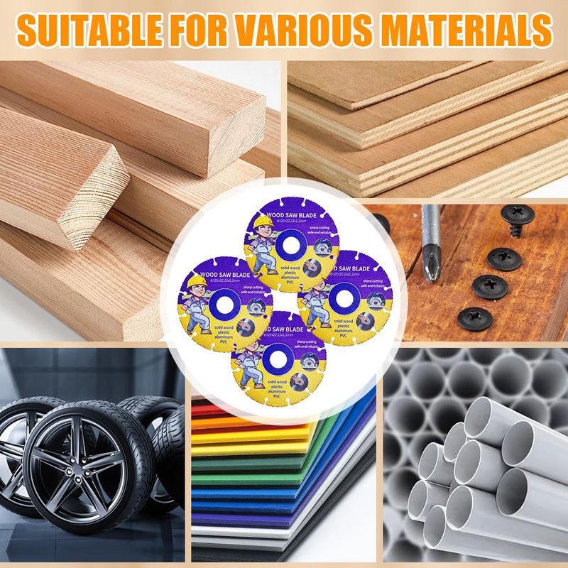 4 x Cutting Discs 125 mm Angle Grinder Professional, Carbide Saw Blade for Angle Grinder Wood, Wood, Plywood, Rubber, Plastics, for Woodworking (125 mm, 4)