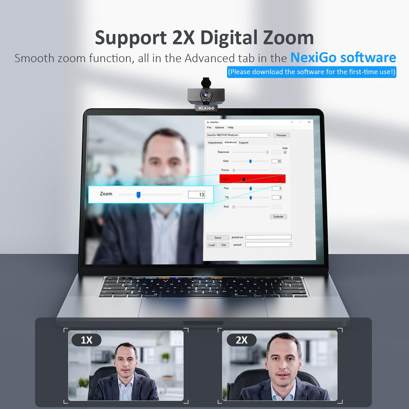NexiGo N60 Pro (Gen 2) 1080P Webcam with Distortion-Free Lens, USB A to Type-C Data Cable, Noise Reduction Mic & Privacy Cover, for Zoom/Skype/Teams/Webex, Laptop MAC PC Desktop USB-C Webcam